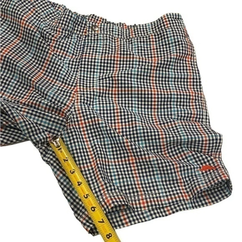 Mens Large Tommy Bahama Swim Trunks Mesh Lined Checked Board Shorts Blue